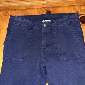 Aemi + Co Flare Flat Front Streach Denim Pants Size L Pockets Boot Cut